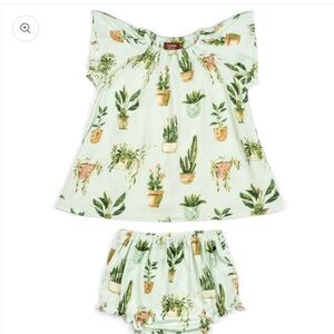 Milkbarn Kids Dress and Bloomer Set with Botanical Print in Light  Green